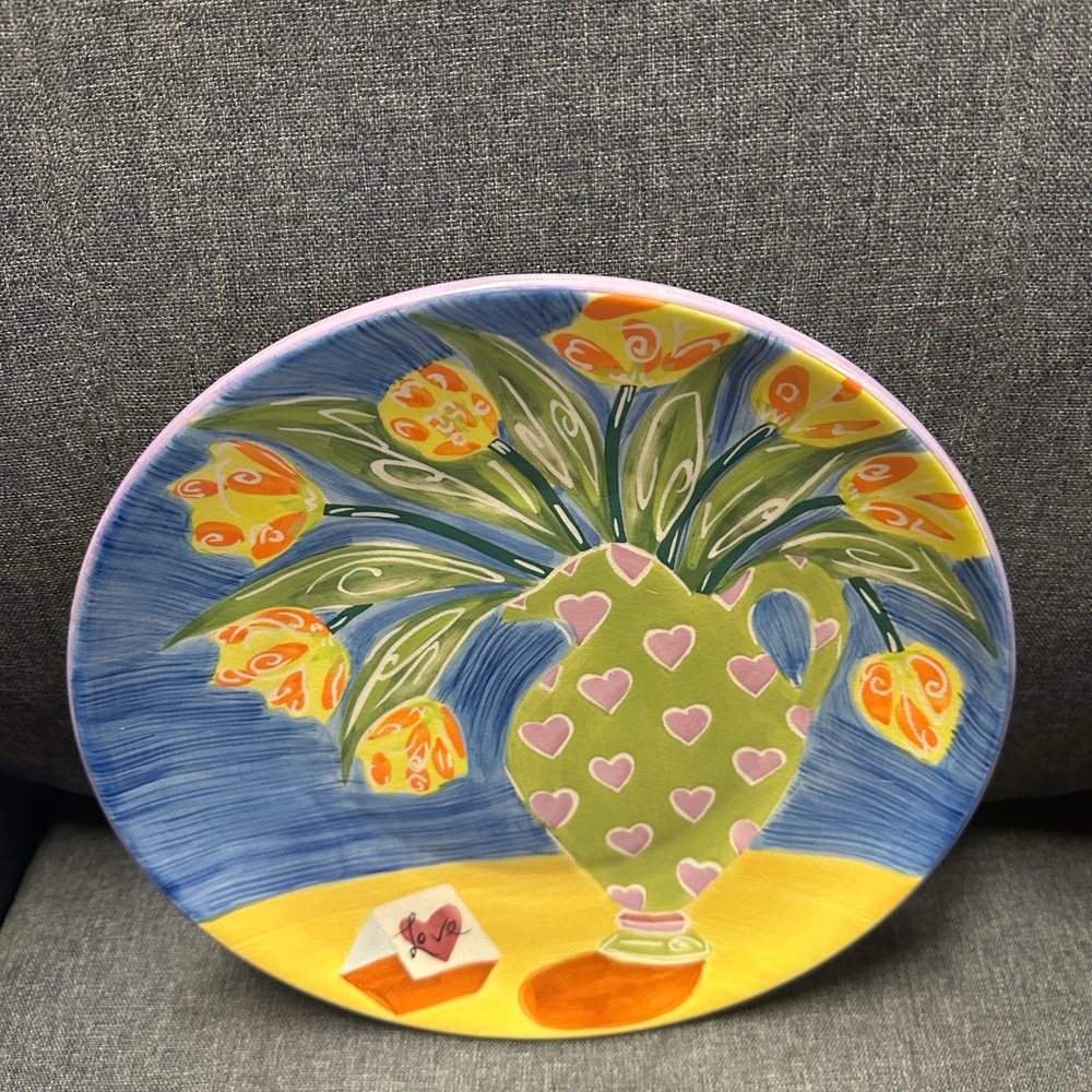 Anthropologie Claire Ware Colorful Floral Art Plate - Picture 4 of 8